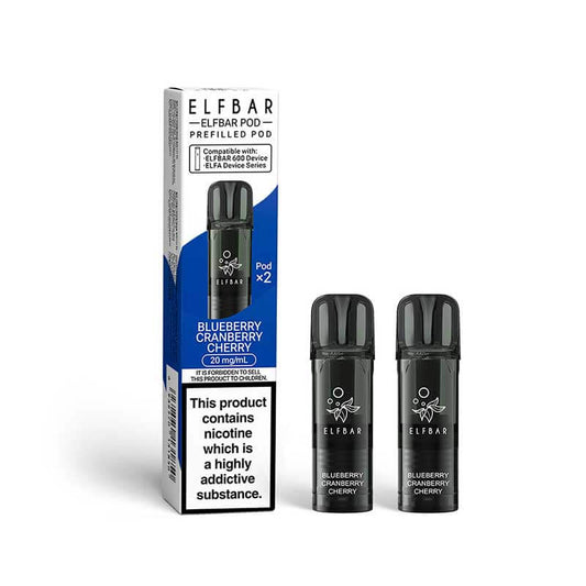 Elf Bar 600 Blueberry Cranberry Cherry Prefilled Vape Pods 20mg - 2PK