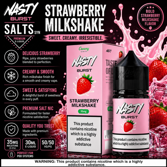 Strawberry Milkshake - Nasty Burst | 30ML Nic Salt Juice | 35MG, 50MG | Vape Mash India