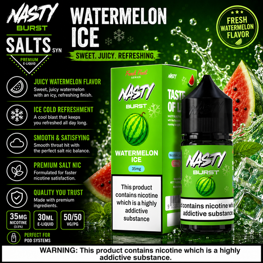 Watermelon Ice - Nasty Burst | 30ML Nic Salt Juice | 35MG, 50MG | Vape Mash India