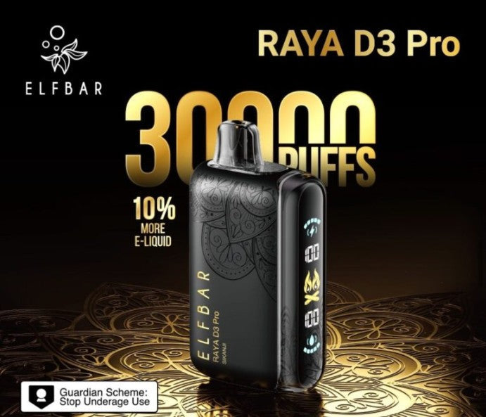Elfbar Raya D3 Pro 30K Disposable Vape – 30,000 Puffs Rechargeable Vape with Smart Display, Triple Mesh Coil & Adjustable Modes